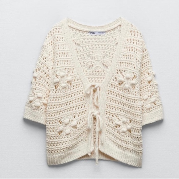 ZARA TEXTURED CROCHET KNIT CARDIGAN - Picture 4 of 4